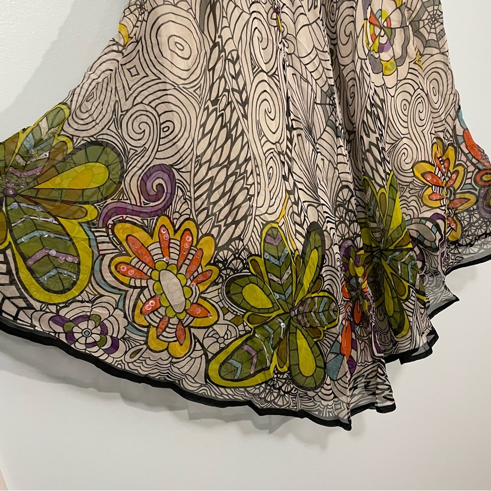 Alberto Makali Gold and Green Floral Sequin A-Line Midi Skirt XL - Picture 4 of 11